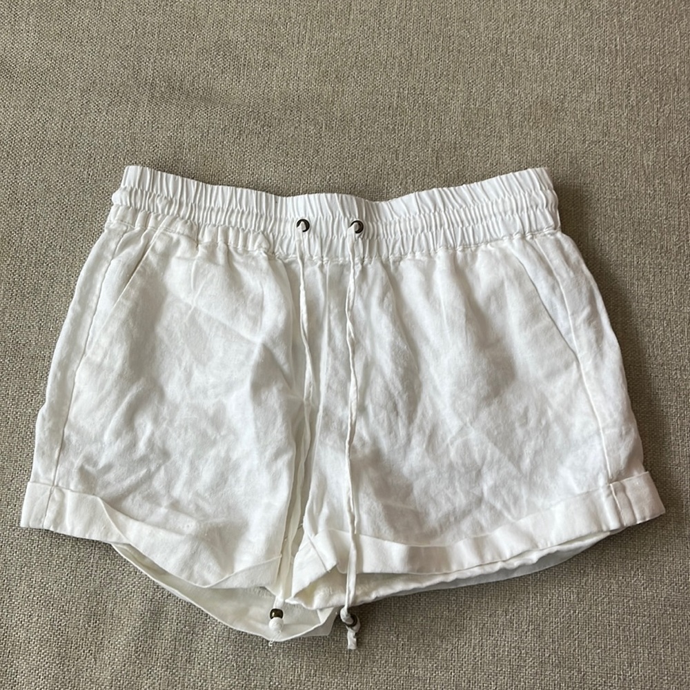 White linen shorts